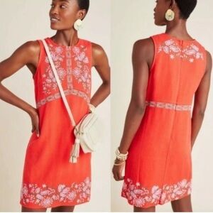 Anthropologie Aiko Embroidered Red Sleeveless Shift Dress Size 18W
